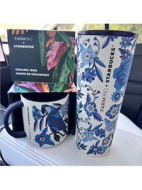 Farm Rio x Starbucks Blue Ceramic Art Tumbler + Mug Set • Lenco Azulejo 2025